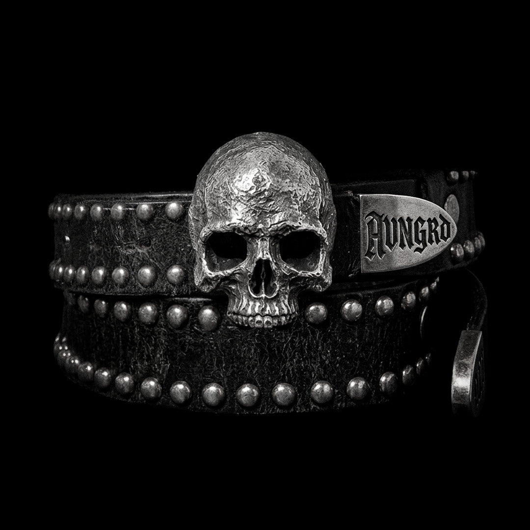 Skull Plaque Studded Belt